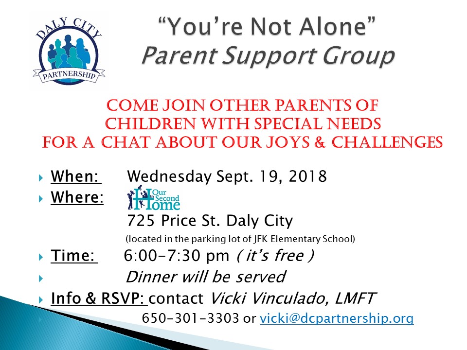 Youre Not Alone Support Group flyer91918 Daly City Partnership