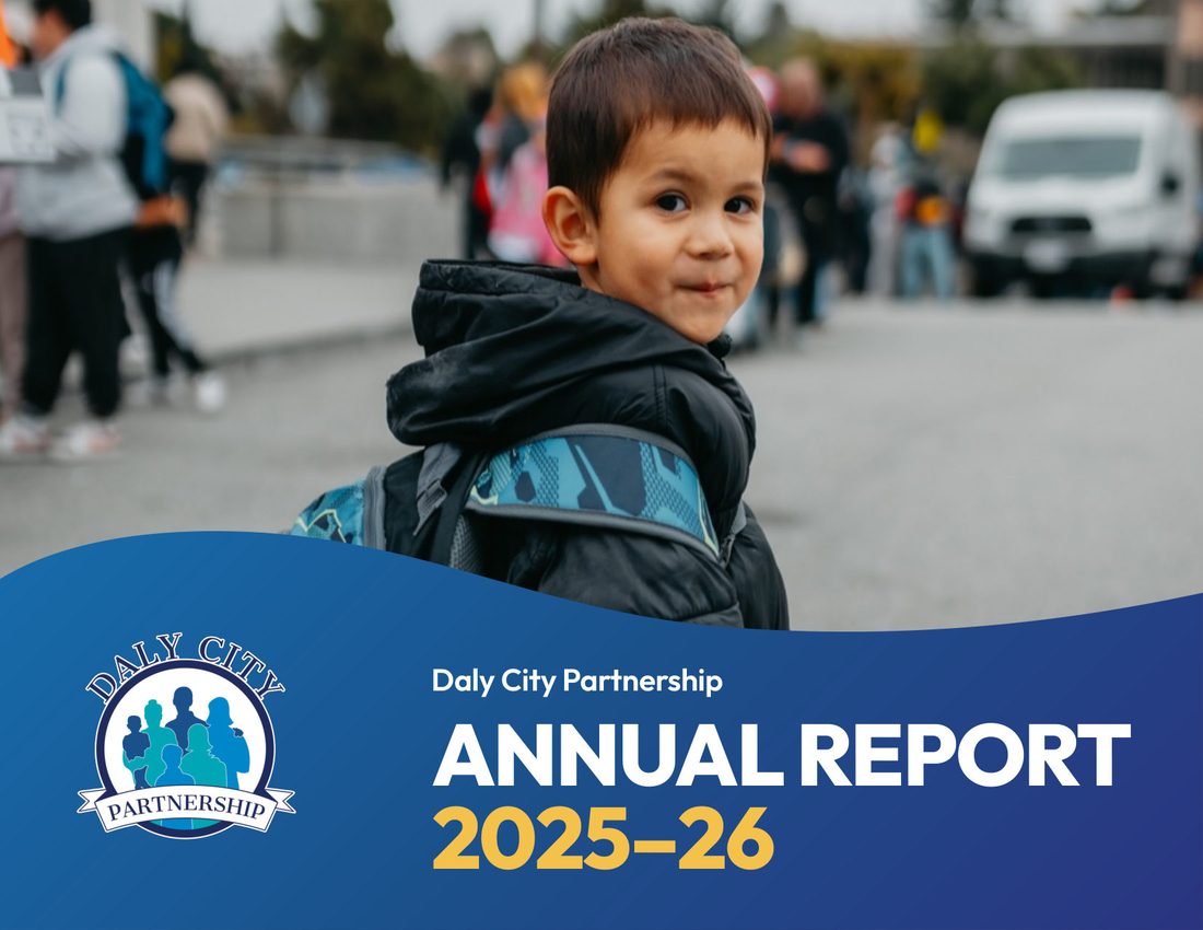 Cover of the printed Annual Report 2025–26 — a child with a backpack beneath a navy wave
